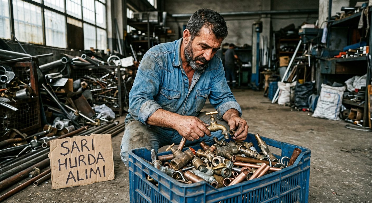 Pirinç musluk ve sarı bağlantıları kasada ayıran çalışan